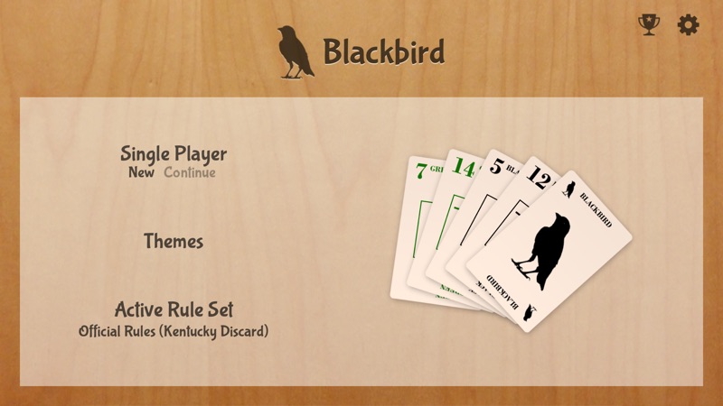 The Blackbird! main menu on a wood table