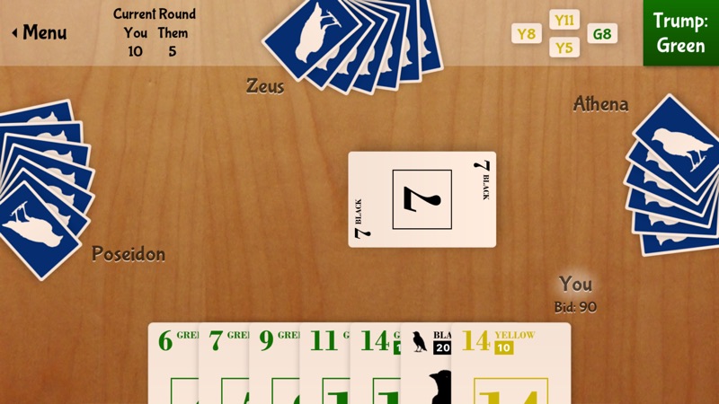 Playing a trick with green as trump